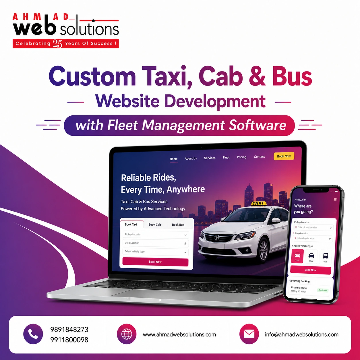 Custom Taxi, Cab & Bus Website Development with Fleet Management Software