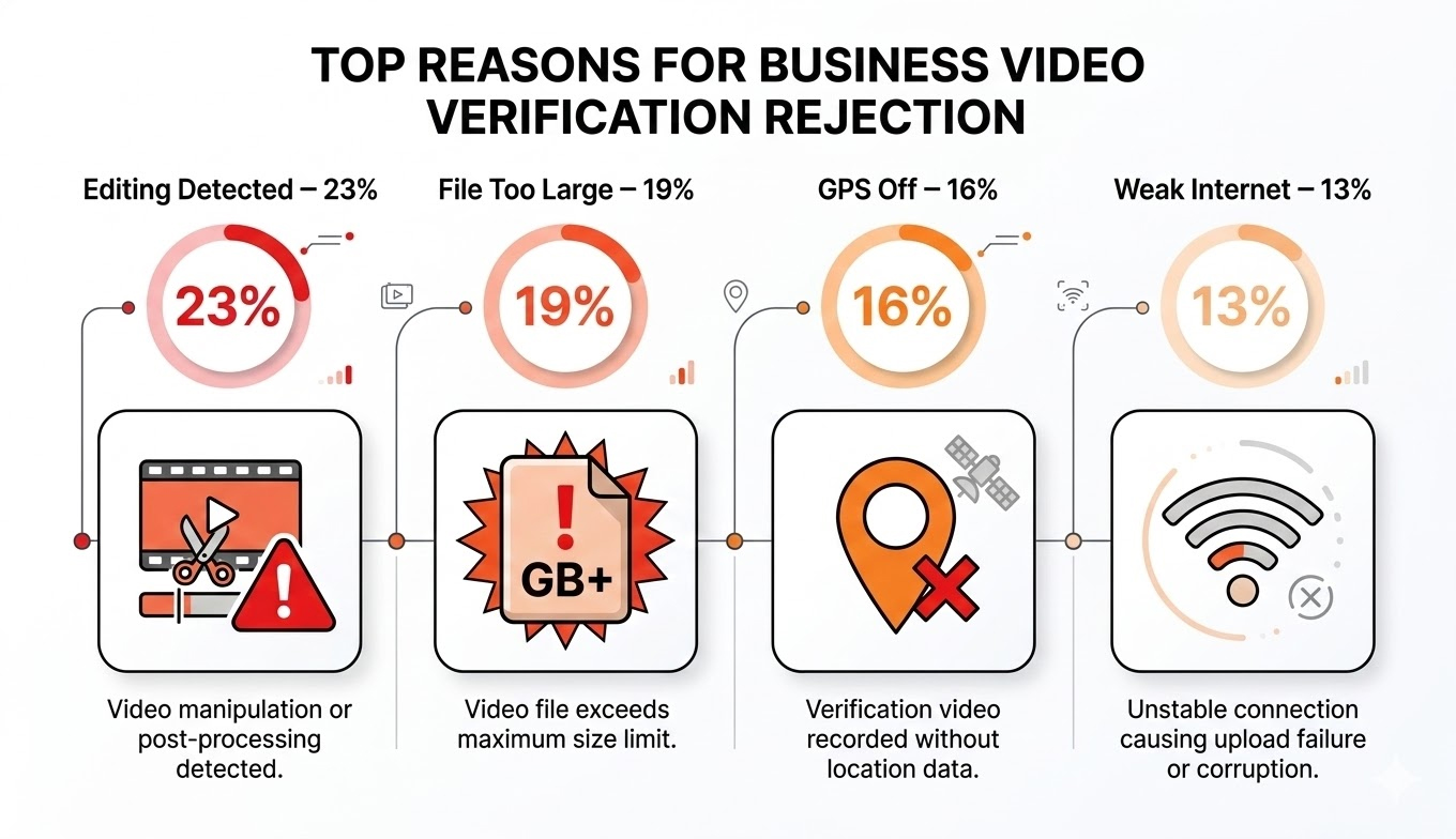 Infographic showing top reasons for video verification rejection